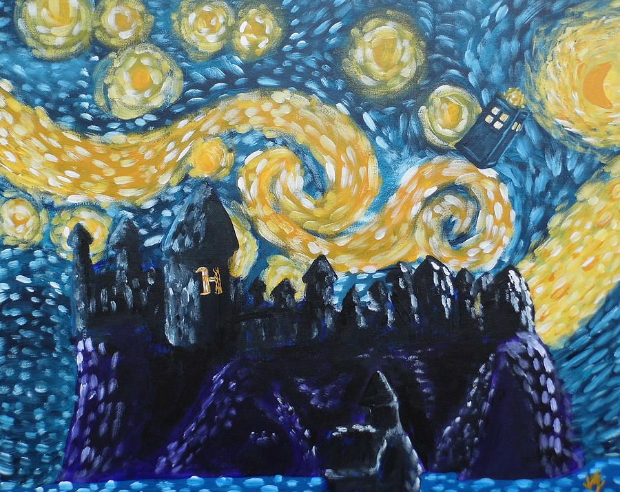900x715 Dr Who Hogwarts Starry Night Painting - Hogwarts Starry Night Painting