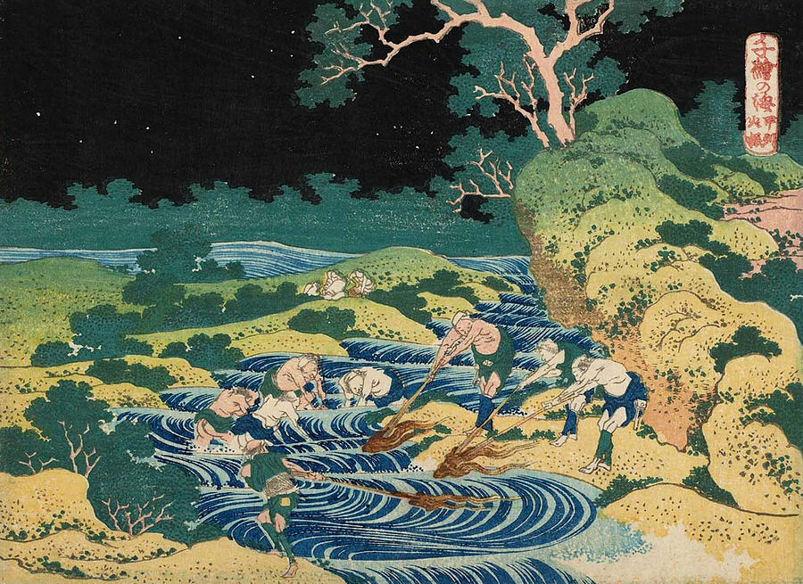 900x655 Fishing By Torchlight In Kai Province Painting By Katsushika Hokusai - Hokusai Painting
