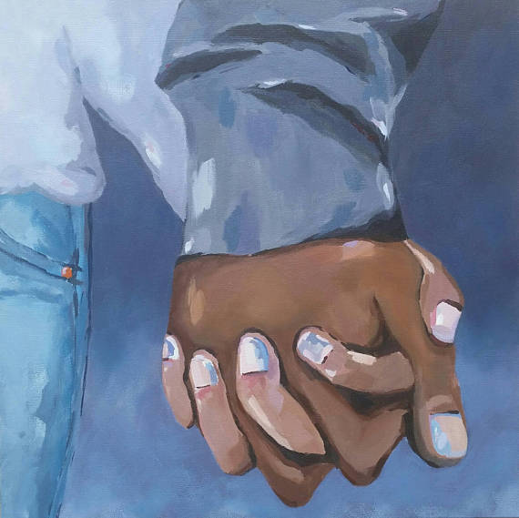 570x569 Holding Hands Romantic Art Oil Painting This Is Us Couple - Holding Hands Painting