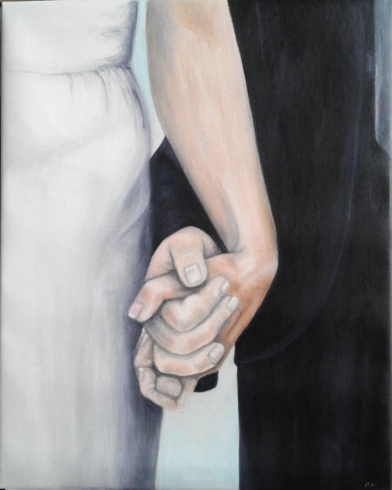 560x700 Reduced Oil Painting Wedding Couple Holding Hands I Do - Holding Hands Painting
