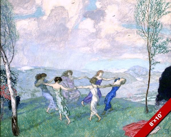 599x480 Women Dancing Holding Hands In Circle In Meadow Painting Art Real - Holding Hands Painting
