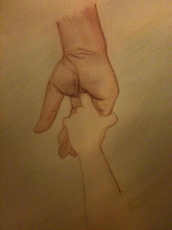 675x900 Holding Grampa's Hand Painting By Rebecca King Tirrell - Holding Hands Painting