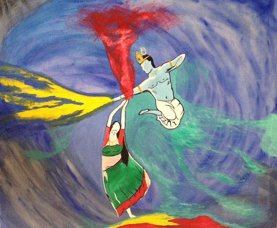900x741 Holi Dance Radhe Krishna Painting By Suresh Krishnaswamy - Holi Painting