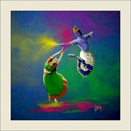 500x500 Radha And Krishna Playing Holi Painting On Canvas Size 60x60 Cm - Holi Painting