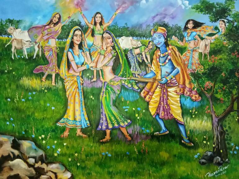 770x578 Saatchi Art Radha Amp Krishna Playing Holi - Holi Painting