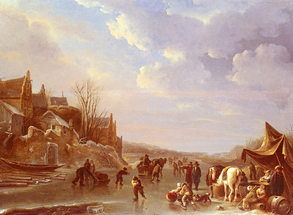 1000x735 A Winter Scene In Holland Painting Andries Vermeulen Oil Paintings - Holland Painting