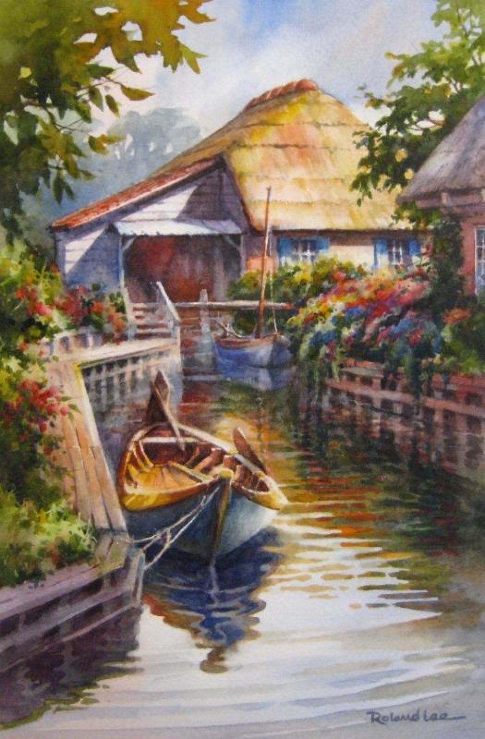 1000x1523 Giethoorn Holland Canal Boat Painting Roland Lee - Holland Painting