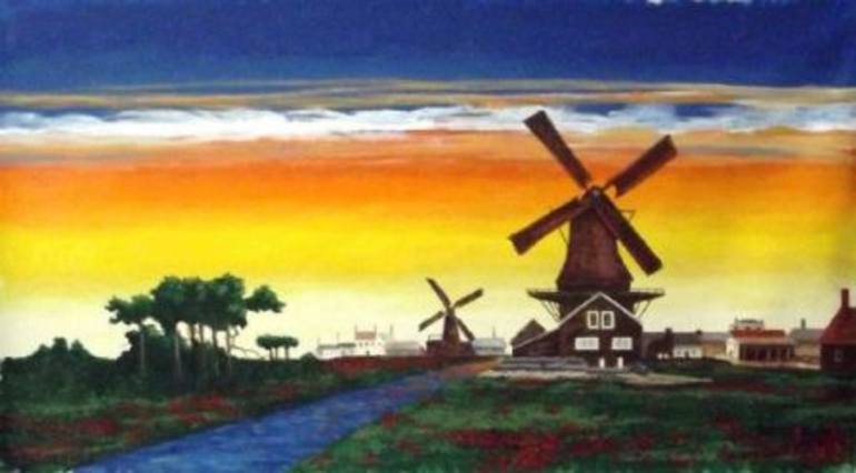 770x426 Saatchi Art Windmills In Holland Painting By Andrew Sabori - Holland Painting
