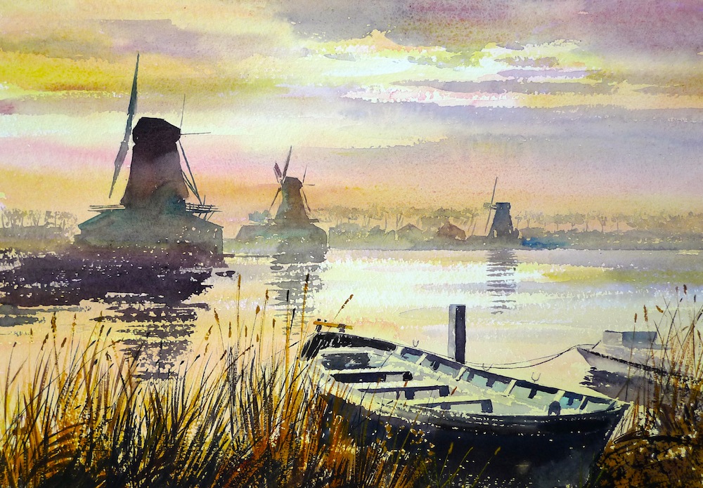 1000x695 Windmills In Holland - Holland Painting