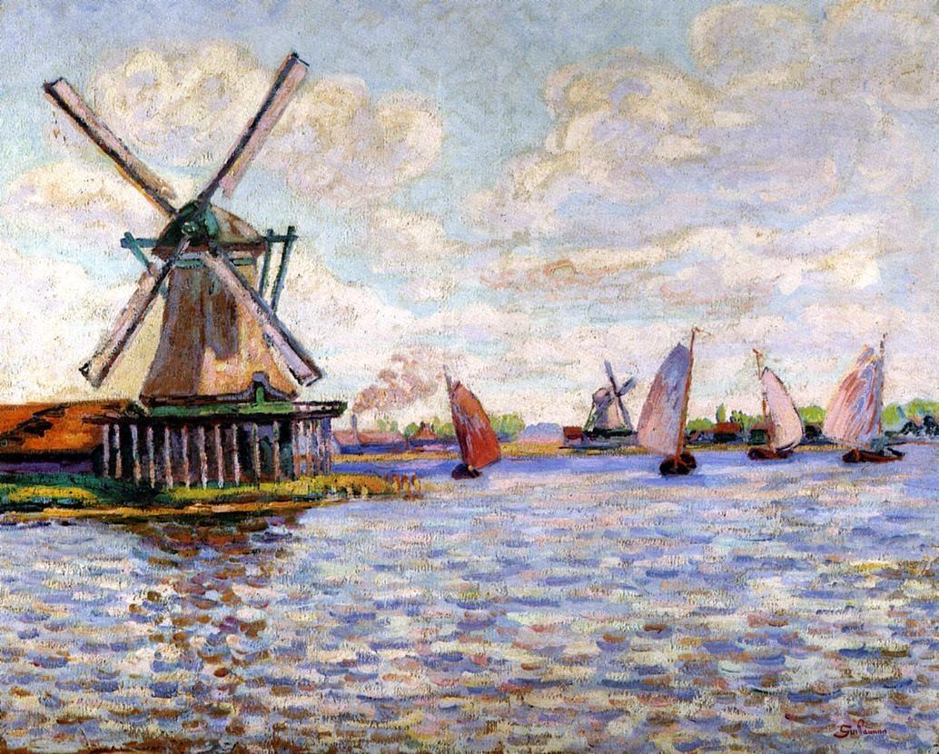 1034x830 Windmills In Holland - Holland Painting