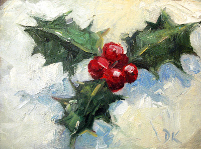 400x297 Deb Kirkeeide It's Time For Mistletoe And Holly Daily Oil Painting - Holly Painting