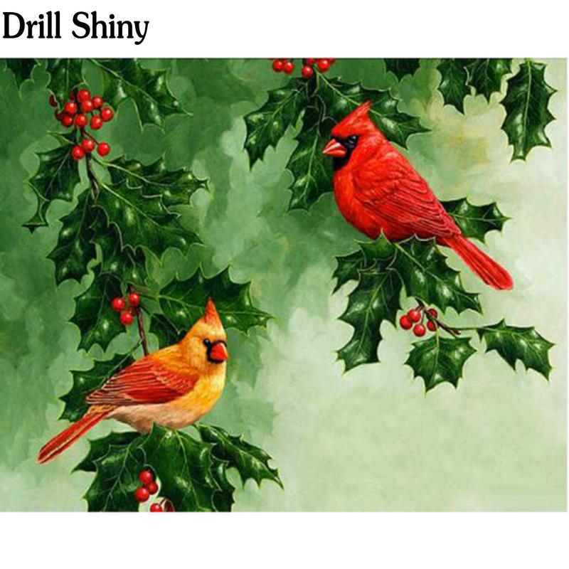 800x800 3d Diy Diamond Painting Cardinals In Christmas Holly Bushes Craft - Holly Painting