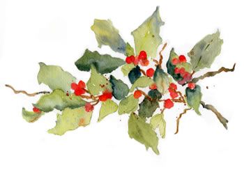 350x280 Holly Berries In Watercolor Art And Inspiration - Holly Painting
