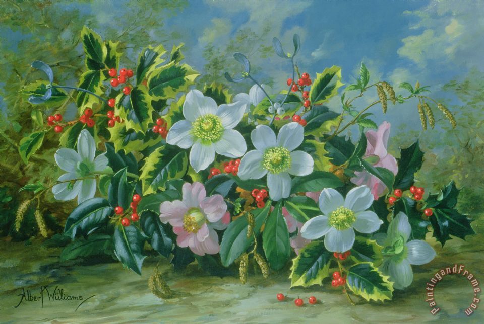 960x644 Albert Williams Christmas Roses And Holly Painting - Holly Painting