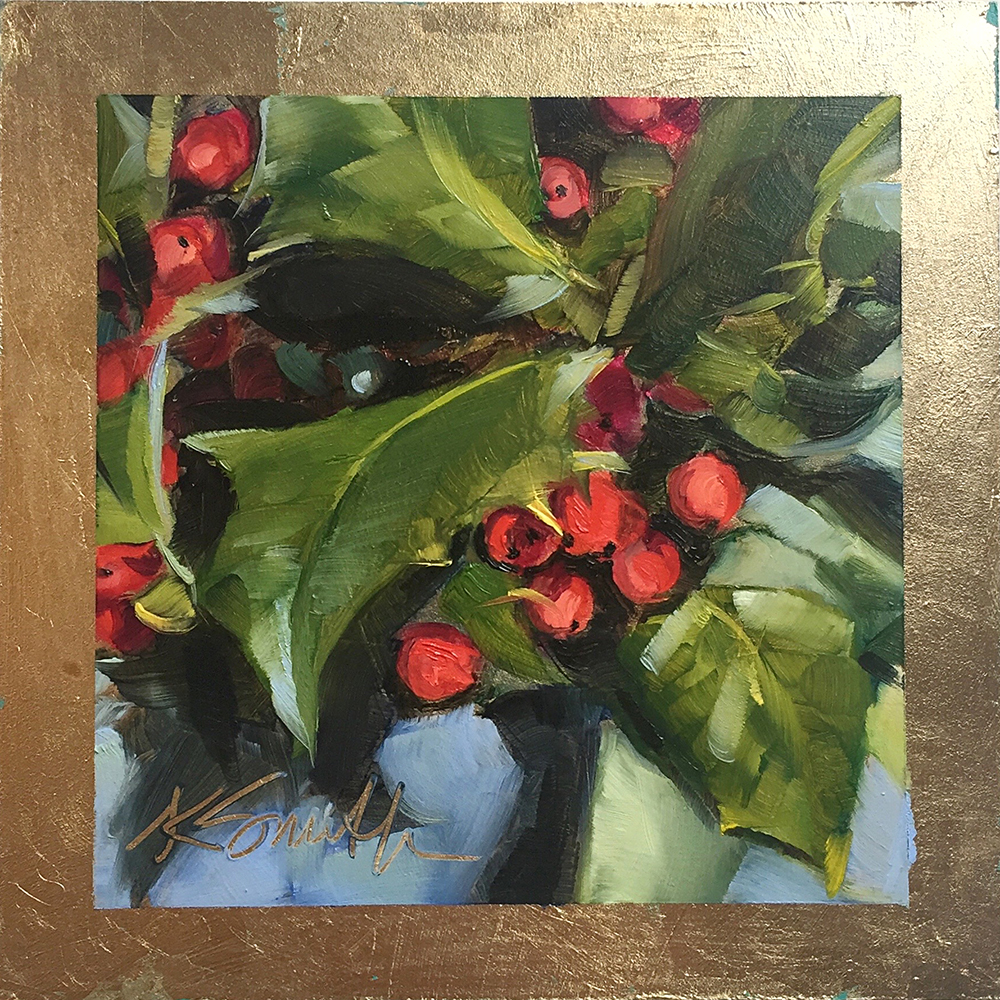 1000x1000 Boughs Of Holly Is An Original Oil Painting By Kim Smith - Holly Painting