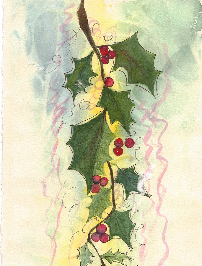 684x900 Christmas Holly 2 Painting By Ruth Bevan - Holly Painting