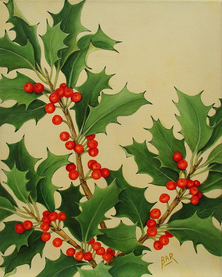 720x900 Christmas Holly Painting By Barbara Ann Robertson - Holly Painting