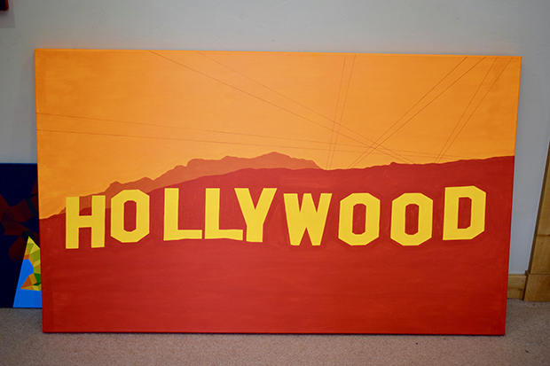 620x413 Hollywood Sign Neon Painting By Borbay Borbay - Hollywood Sign Painting