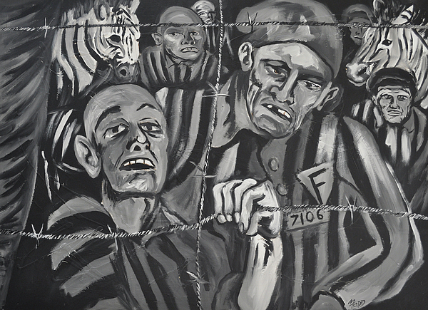 600x435 Black And White Painting By Mitchell Todd - Holocaust Painting
