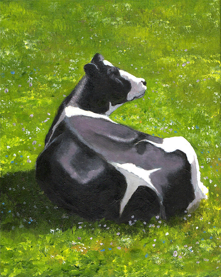 719x900 Holstein Cow In Pasture Painting By Joyce Geleynse - Holstein Cow Painting