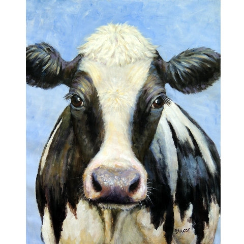 480x480 Holstein Cow Original Acrylic Painting, 16x20 Stretched Canvas - Holstein Cow Painting