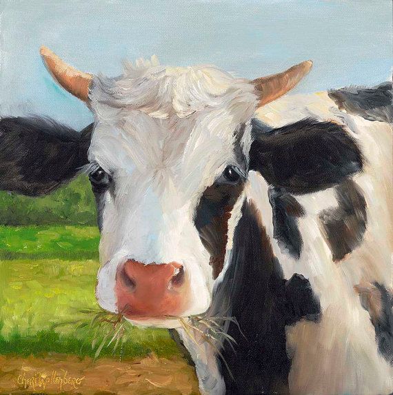 570x573 Holstein Cow Painting Handel Original Oil On By Chatterboxart - Holstein Cow Painting