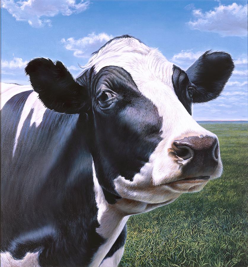 837x900 Holstein Cow Portrait Painting By Hans Droog - Holstein Cow Painting