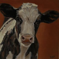 236x236 Holstein Cow Original Oil Painting On Wood, Cow Paintings, Black - Holstein Cow Painting