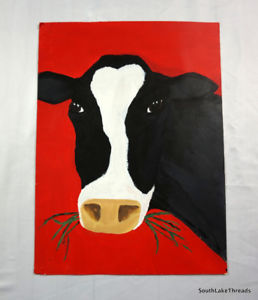 258x300 Vtg Handpainted Cow Painting Holstein Cow Painting Farming Dairy - Holstein Cow Painting