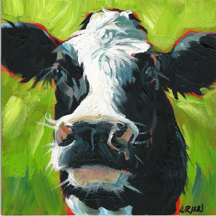 434x433 Cow Painting Original On A 6x6 Panel, By Gallerymusings On Zibbet - Holstein Cow Painting