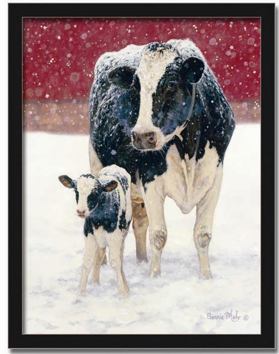 552x700 First Christmas Holstein Cow By Bonnie Mohr - Holstein Cow Painting