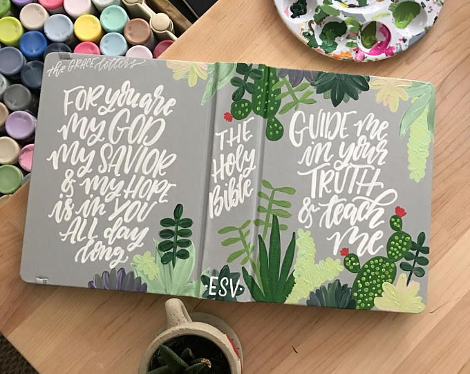680x540 Hand Painted Bible, Custom Bible Cover, Succulent Design - Holy Bible Painting