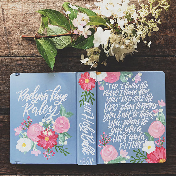 570x570 Hand Painted Bible Personalized Birthday Gift Custom Bible - Holy Bible Painting