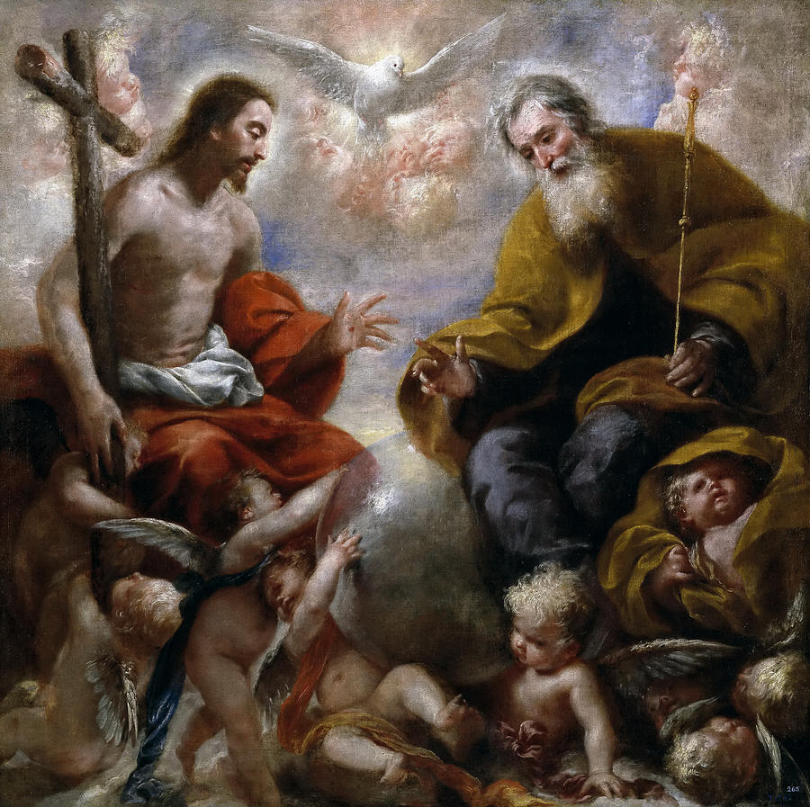 900x897 The Holy Trinity Painting By Attributed To Francisco Caro - Holy Painting