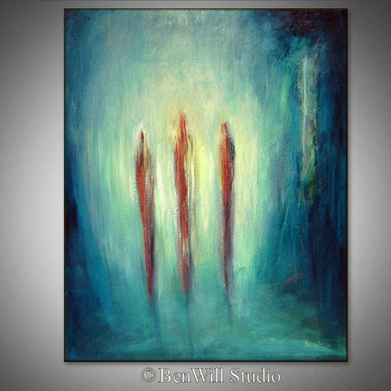 570x570 Original Abstract Painting Figure Art Blue Turquoise Red - Holy Trinity Modern Painting