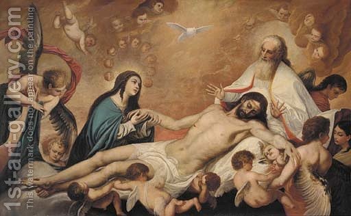 512x316 The Holy Trinity With A Female Saint Lamenting The Dead Christ - Holy Trinity Painting