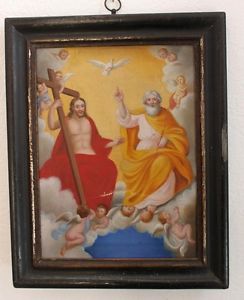 244x300 Fabulous Antique 19th Century European Holy Trinity Religious - Holy Trinity Painting