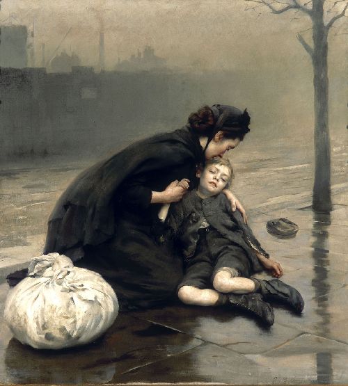 500x555 Homeless Painting Thomas Benjamin Kennington Oil Paintings - Homeless Painting