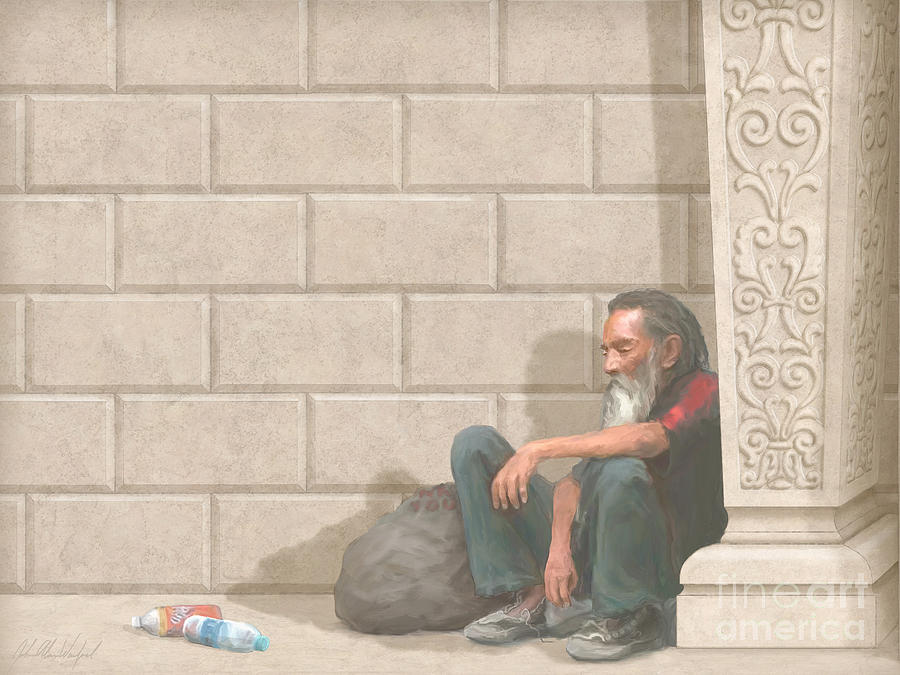 900x675 Christ At Our Doorstep Painting By John Alan Warford - Homeless Painting