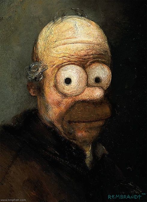 490x675 Rembrandt's Homer Simpson Collage Art Homer - Homer Simpson Painting