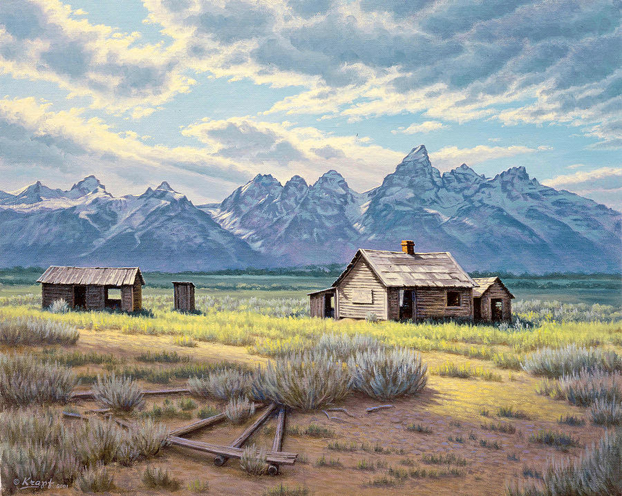 900x718 Pfeiffer Homestead Tetons Painting By Paul Krapf - Homestead Painting