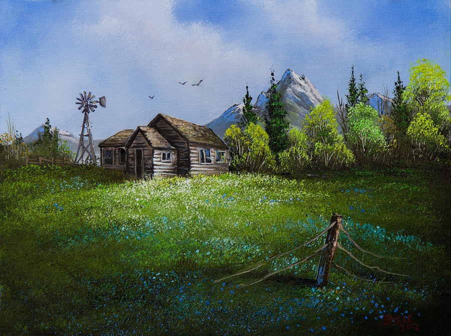 900x670 Sawtooth Mountain Homestead Painting By Chris Steele - Homestead Painting
