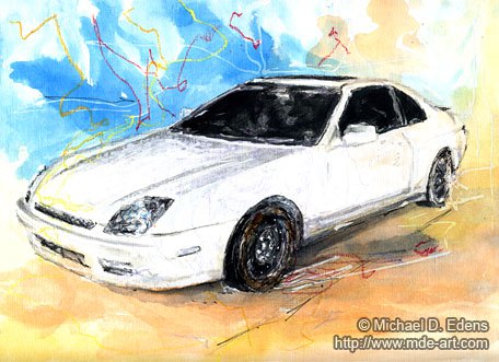 456x331 Honda Prelude Drawing Painting Of A Car - Honda Painting