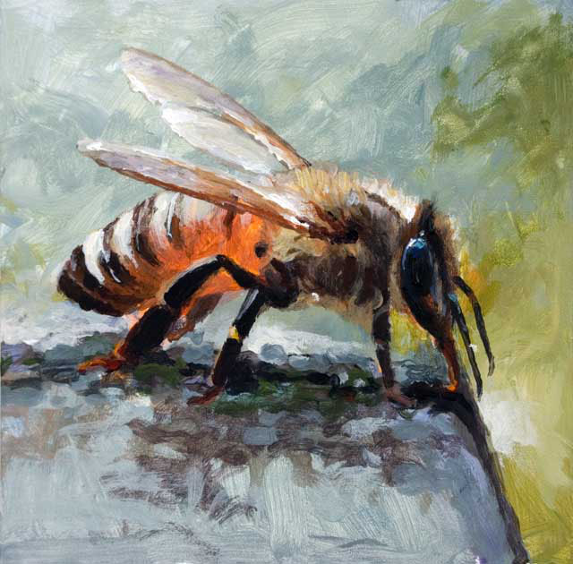 640x630 John K. Harrell Fine Art The Bees Knees 6 X 6 Acrylic Painting - Honey Bee Painting