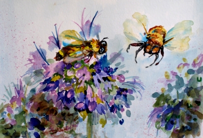 400x272 Painting Of The Day, Daily Oil Paintings By Delilah Honey Bee Haven - Honey Bee Painting