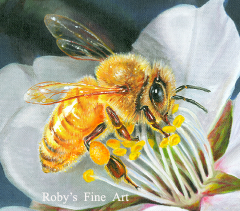 480x421 Bee Oil Painting By Roby Baer - Honey Bee Painting