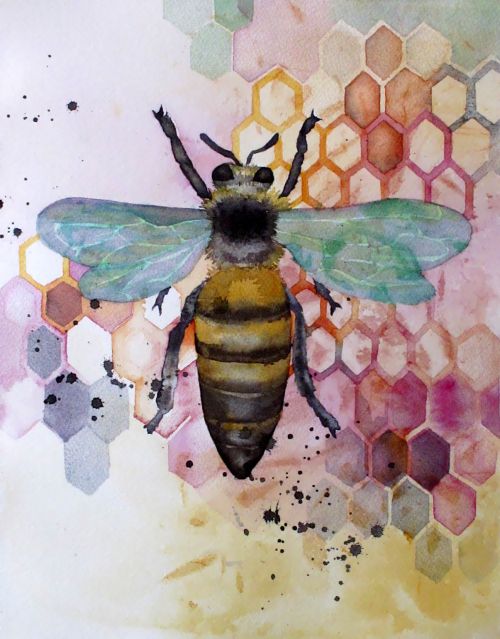 500x639 Painting For A Beekeeper Bees, Watercolor And Honey - Honey Bee Watercolor Painting