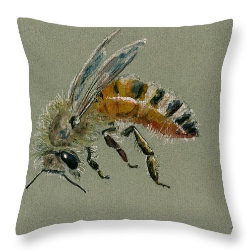 500x500 Honey Bee Watercolor Painting Throw Pillow For Sale By Juan Bosco - Honey Bee Watercolor Painting