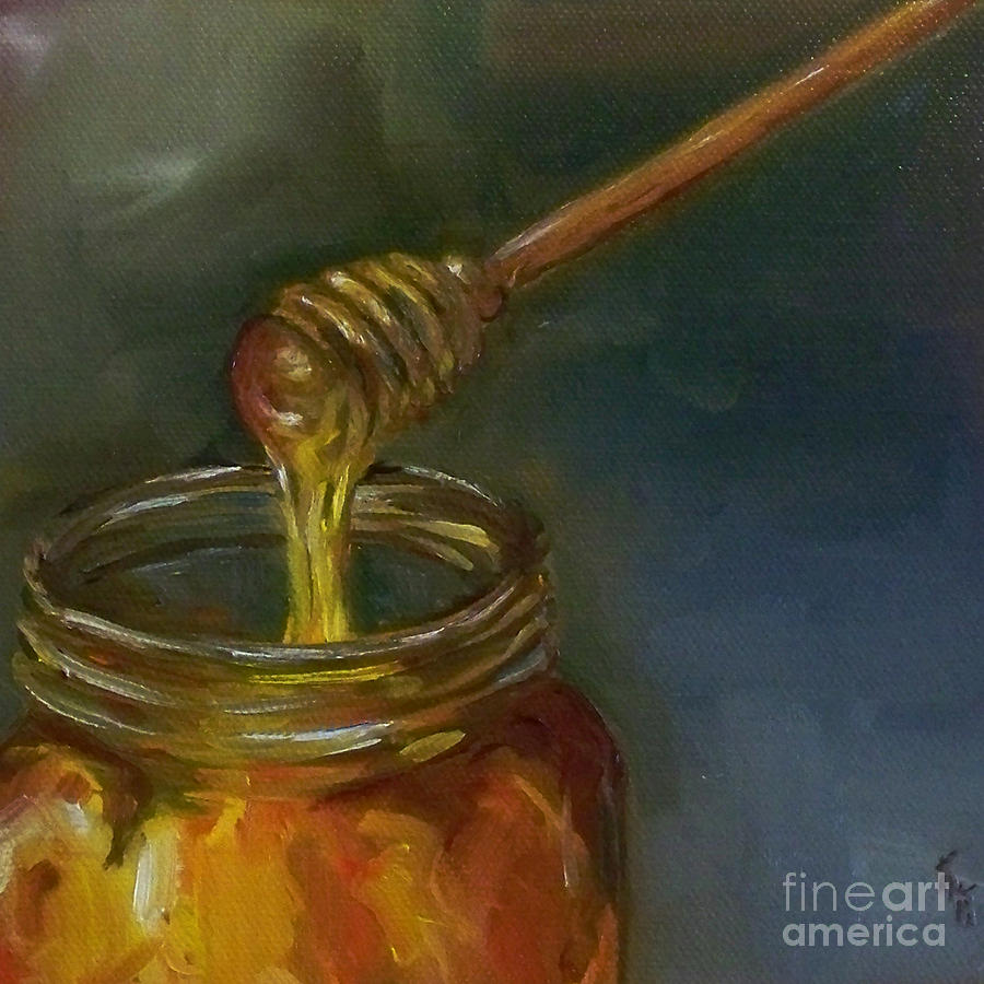 900x900 Honey With Dipper Painting By Kristine Kainer - Honey Painting