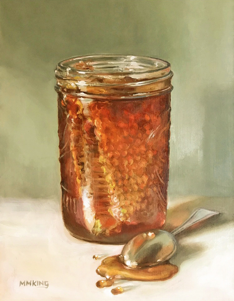 750x964 Small Oil Paintings Jar Of Honey And Honeycomb - Honey Painting